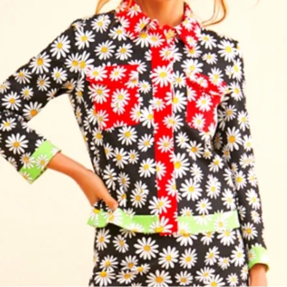 Moschino Boutique x Free People Daisy 4 | Sm Black Red Colorblock Floral Jacket - Picture 8 of 10